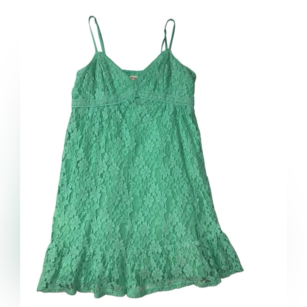 NWT Hollister Green Lace Empire Waist Chemise Cami Spaghetti Strap Dress |Size L - Picture 2 of 15